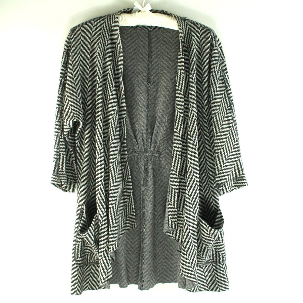 People Like Frank Grey Black Chevron Ric Rac Open Front Draping Cardigan XS